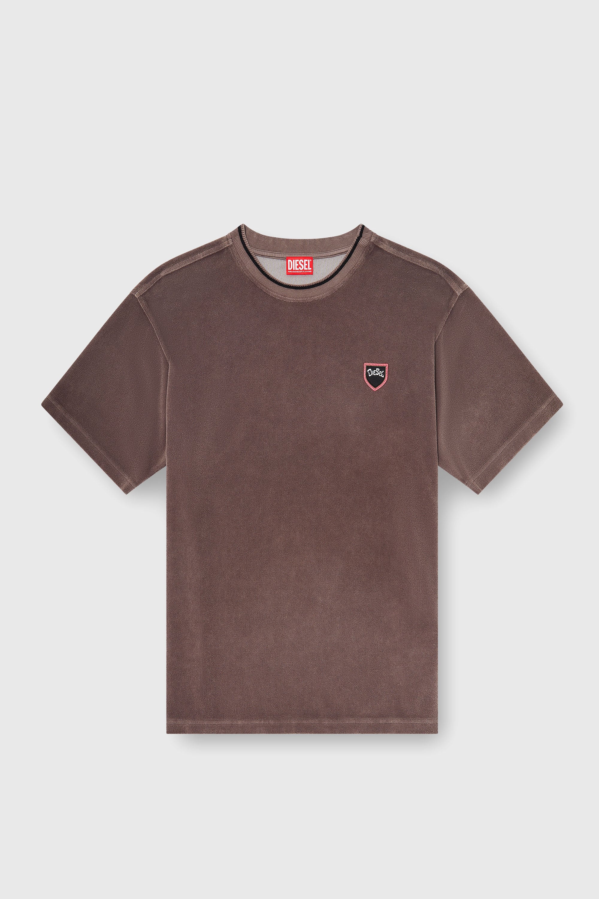 Diesel - T-SPONGY, Man's Chenille T-shirt with shield patch in Brown - 2
