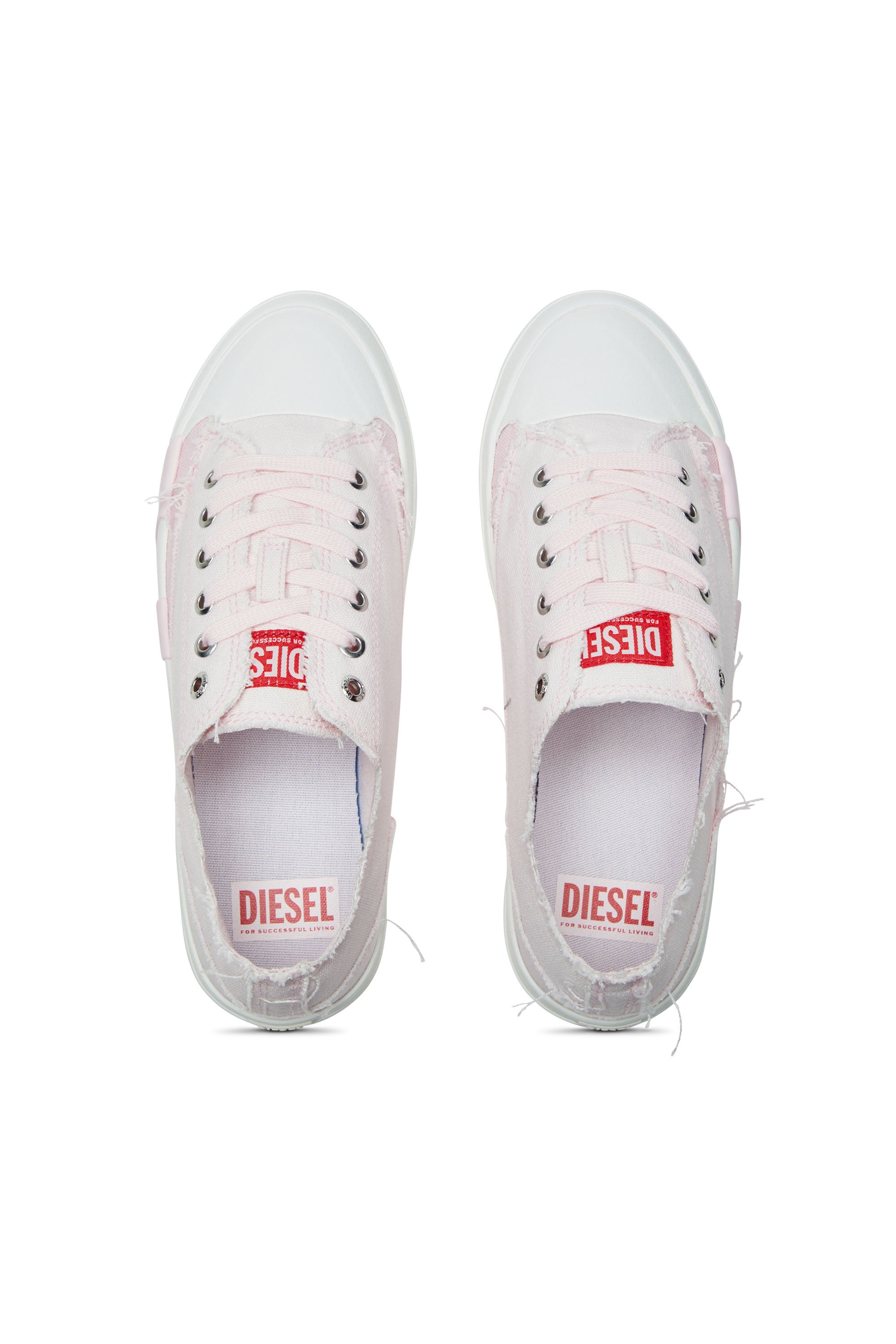 Diesel - S-D-VERSE LOW W, Woman's S-D-Verse-Sneakers in frayed canvas in Pink/White - 5