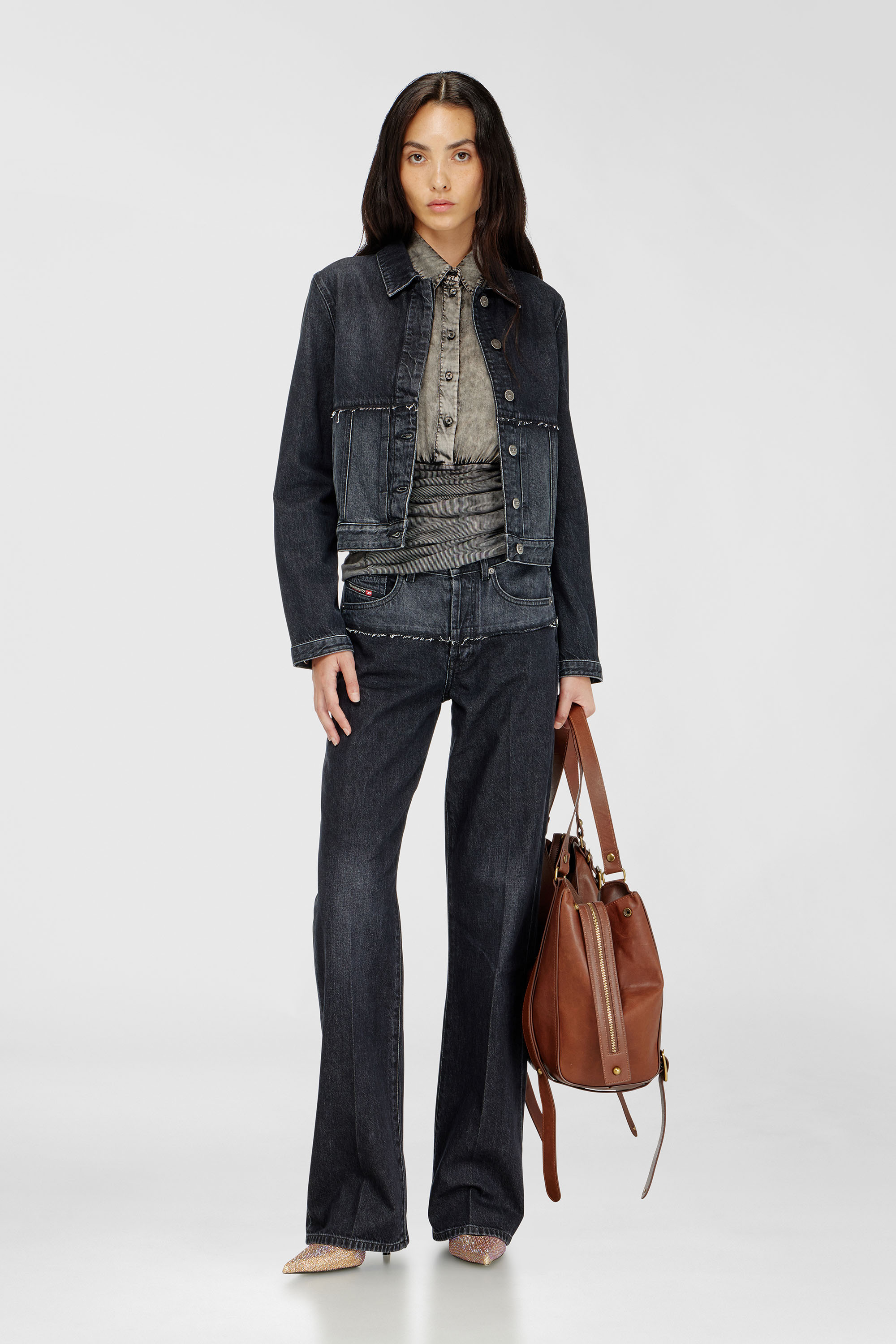 Diesel - DE-KATO-SE, Woman's Jacket in sectioned denim in Black/Dark grey - 2