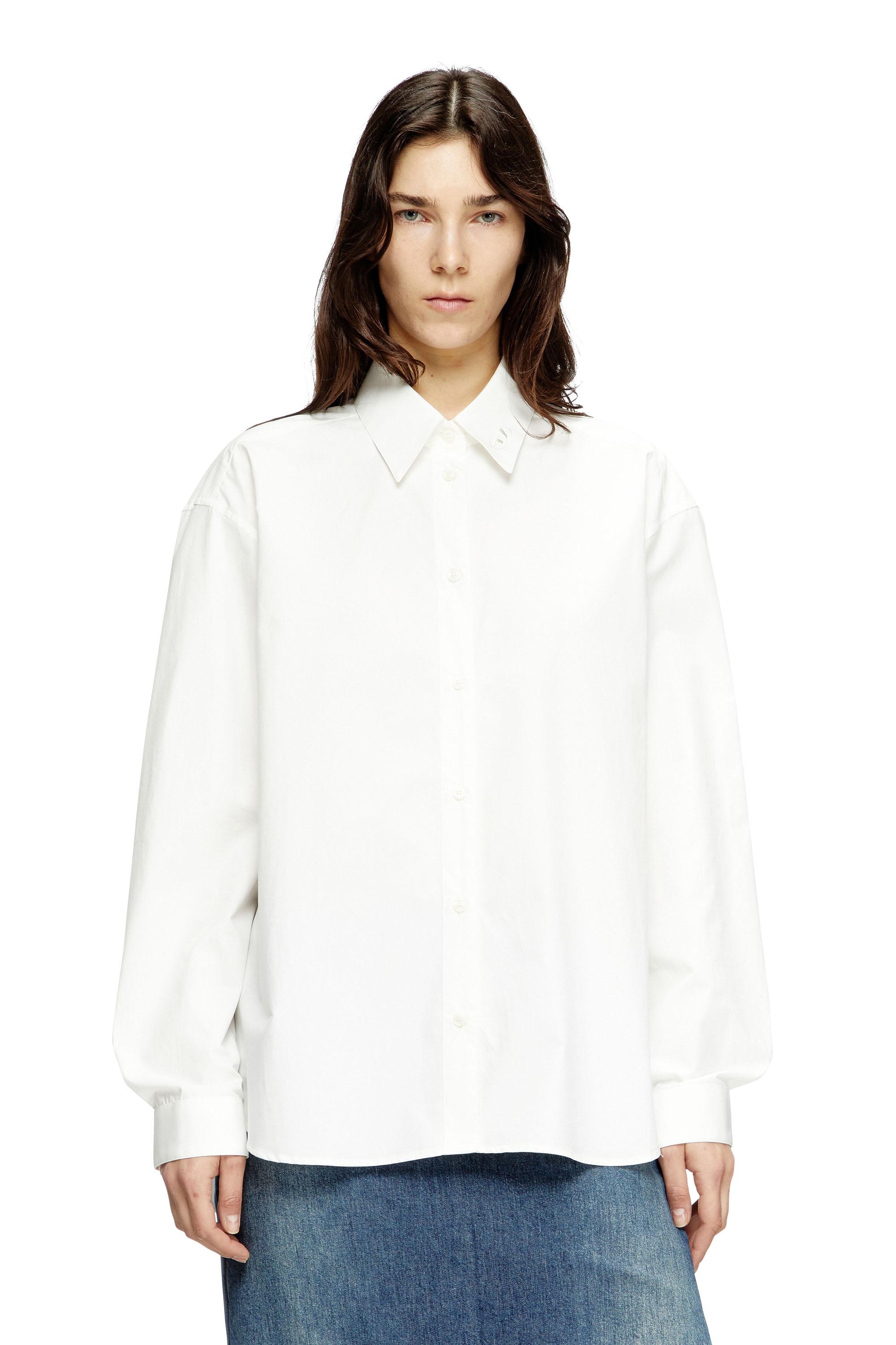 Diesel - S-SIMPLY-C-WN-R1, Woman's Boyfriend shirt with Oval D in White - 3