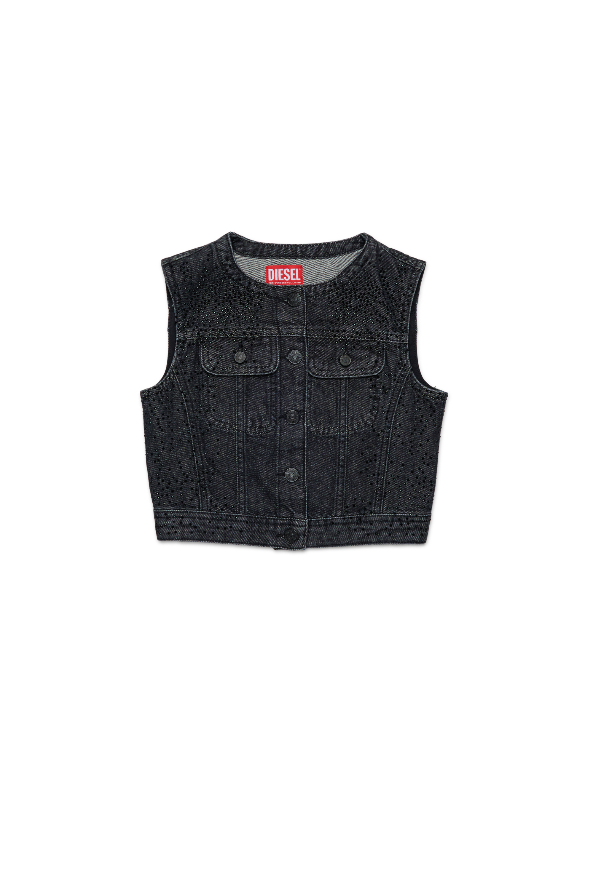 Diesel - JSLIMMY-SM-J, Woman's Denim vest with buttons in Black/Dark grey - 1