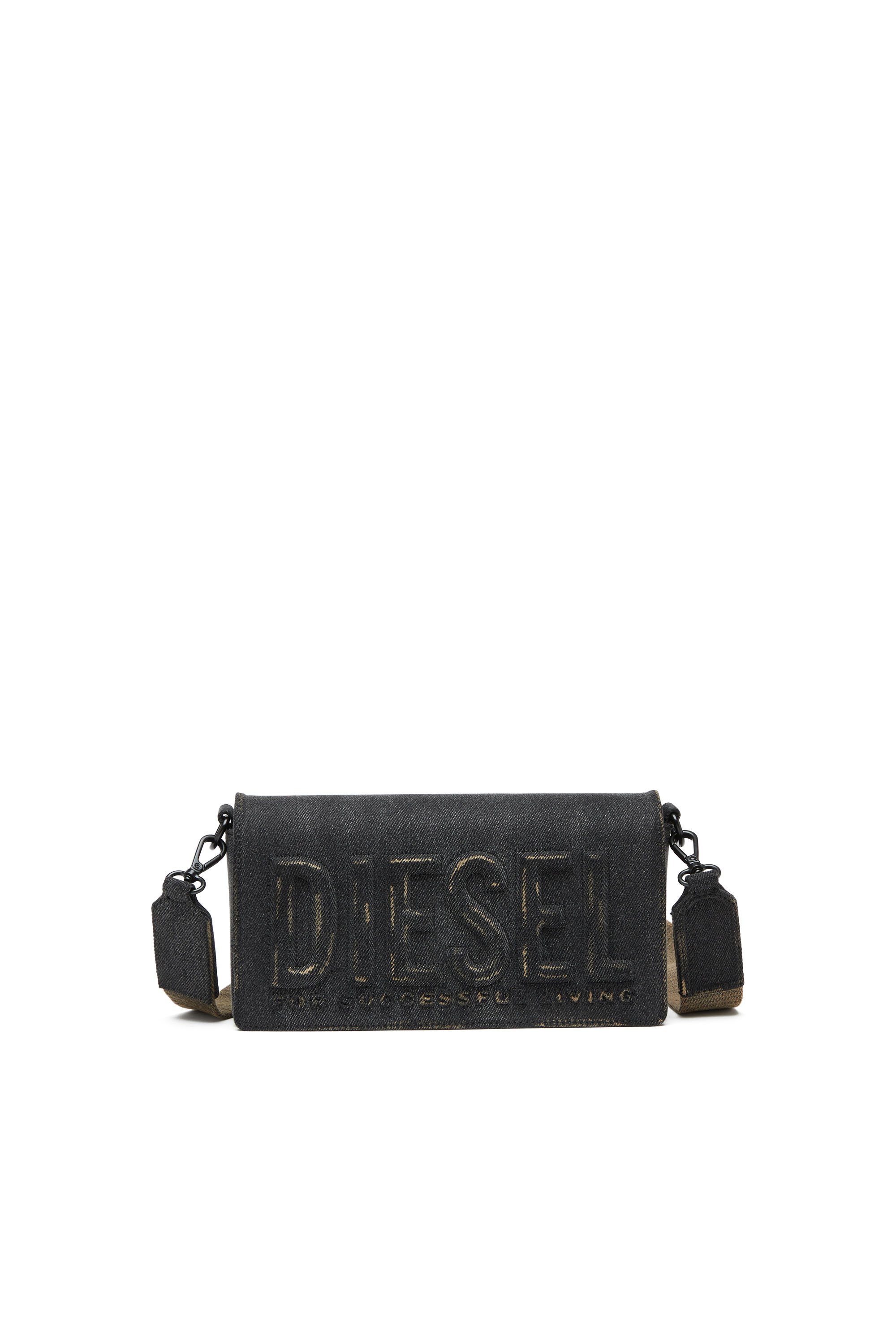 Diesel - BISCOTTO SHOULDER BAG M, Man's Biscotto M-Rectangular shoulder bag in washed denim in Black - 1