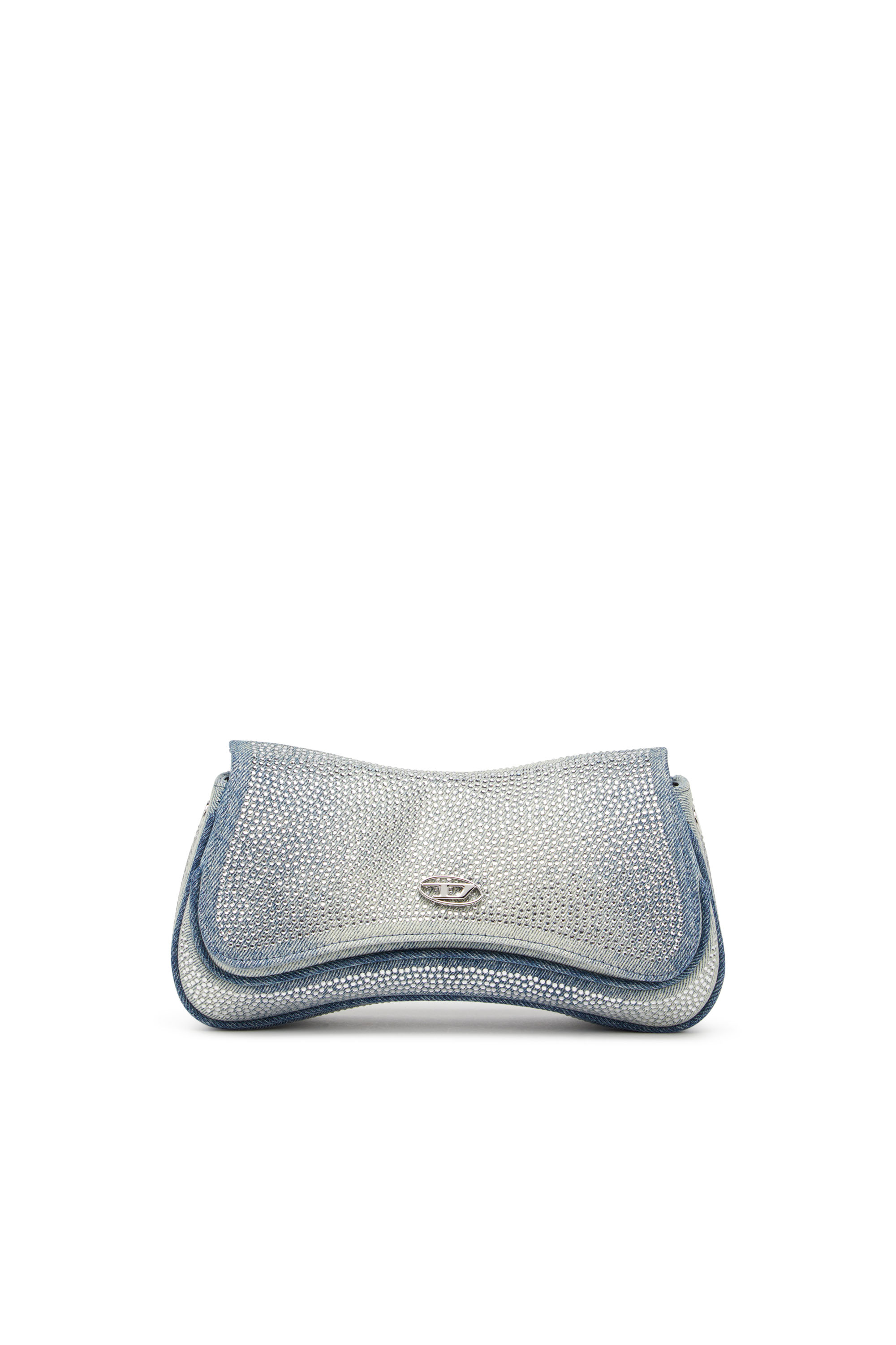 Diesel - PLAY CLUTCH, Woman's Play-Crystal clutch in solarised denim in Light Blue - 1