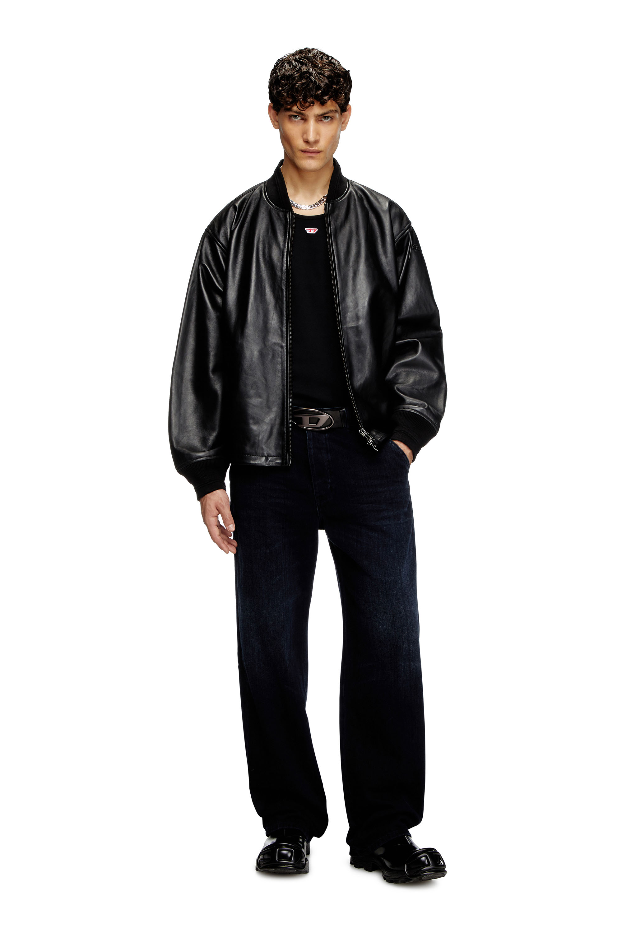 Diesel - L-KHAT, Man's Waxed-leather bomber jacket in Black - 1
