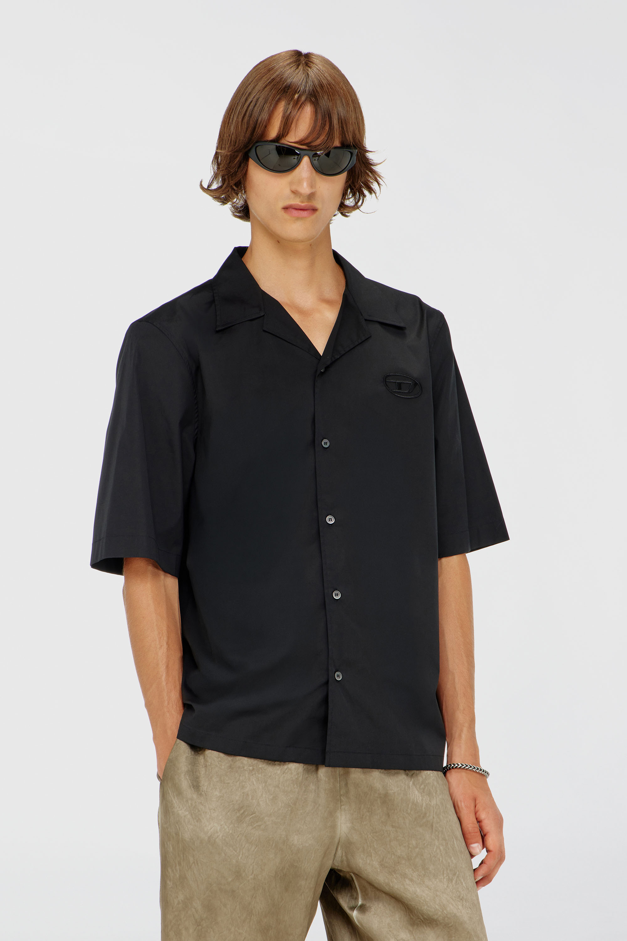 Diesel - S-MAC-GSBH, Man's Stretch poplin shirt with Oval D embroidery in Black - 3