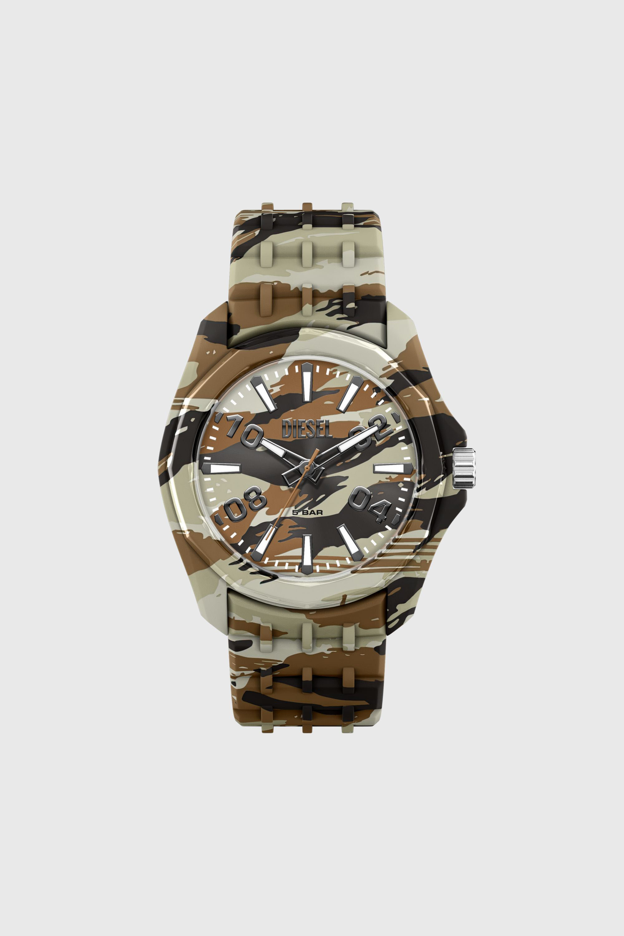 Diesel - DZ2242 WATCH, Man's Stinger camo silicone watch in Brown/Green - 1