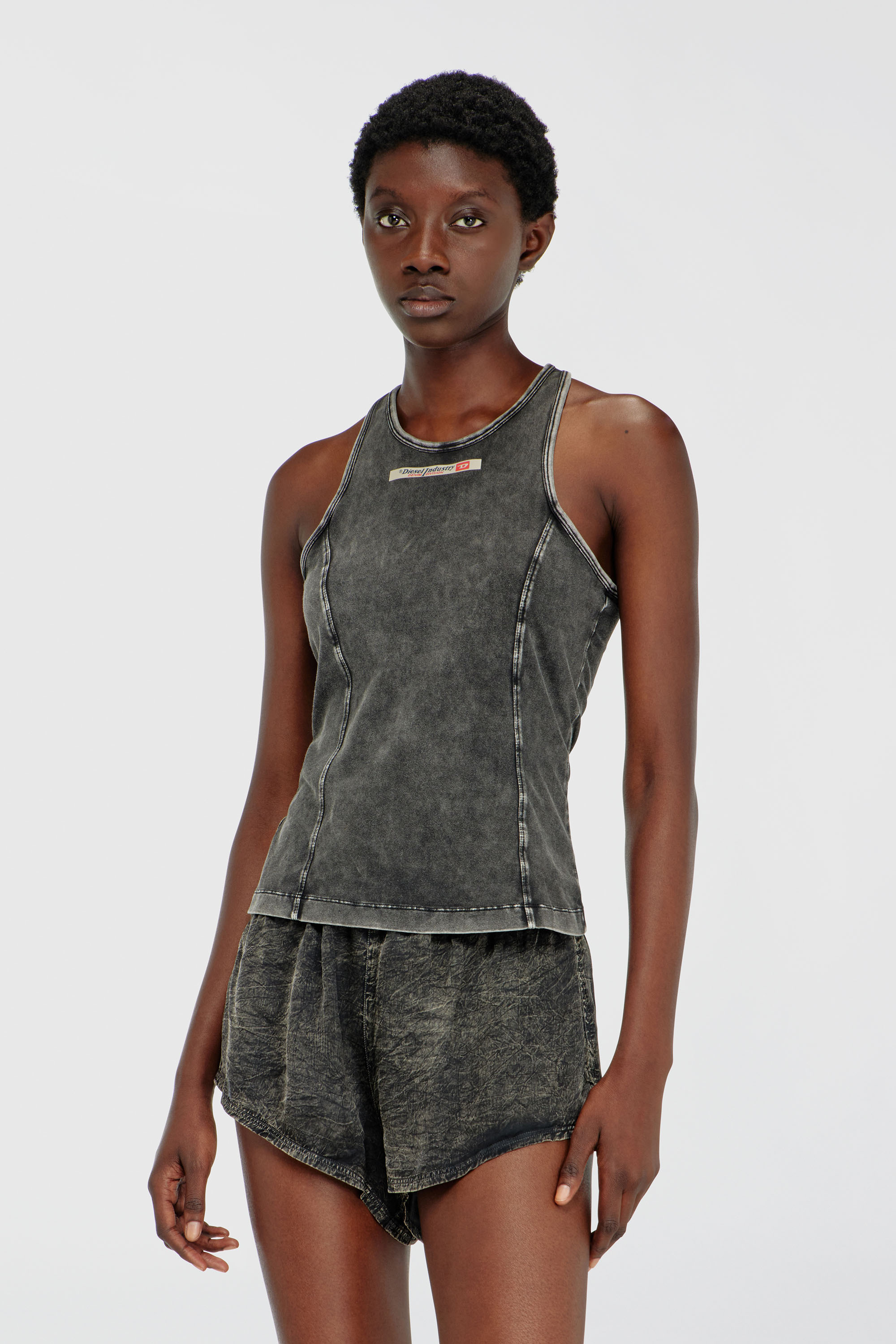 Diesel - IRENE-DNM, Woman's Cotton tank top with treated effect in Dark grey - 3