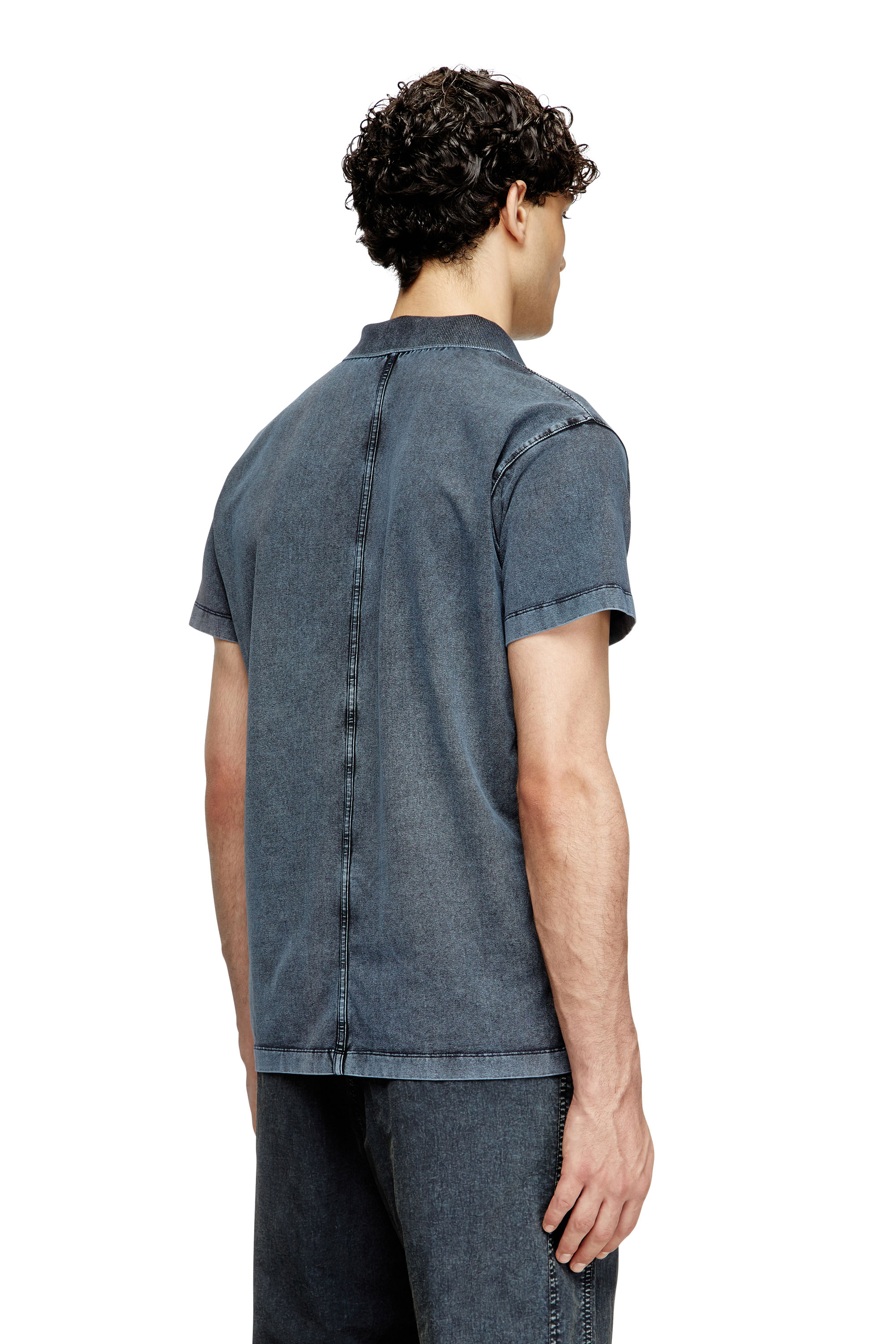 Diesel - T-NOMELY, Man's Polo shirt in denim-look jersey in Dark Blue - 4