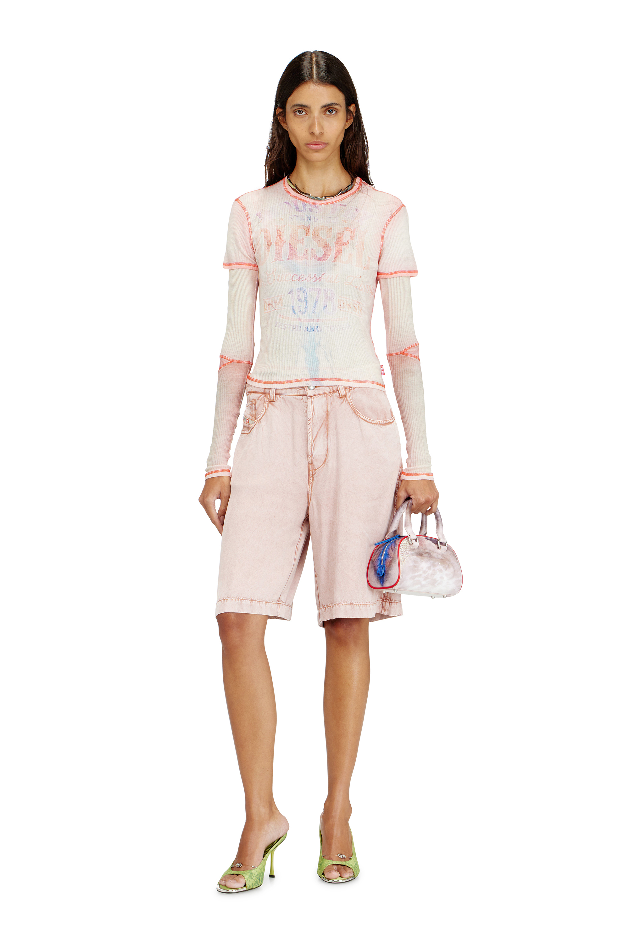 Diesel - 1DR DOME CROSSBODY, Woman's 1DR Dome-Mini bowling bag with animal print in Pink/Blue - 2