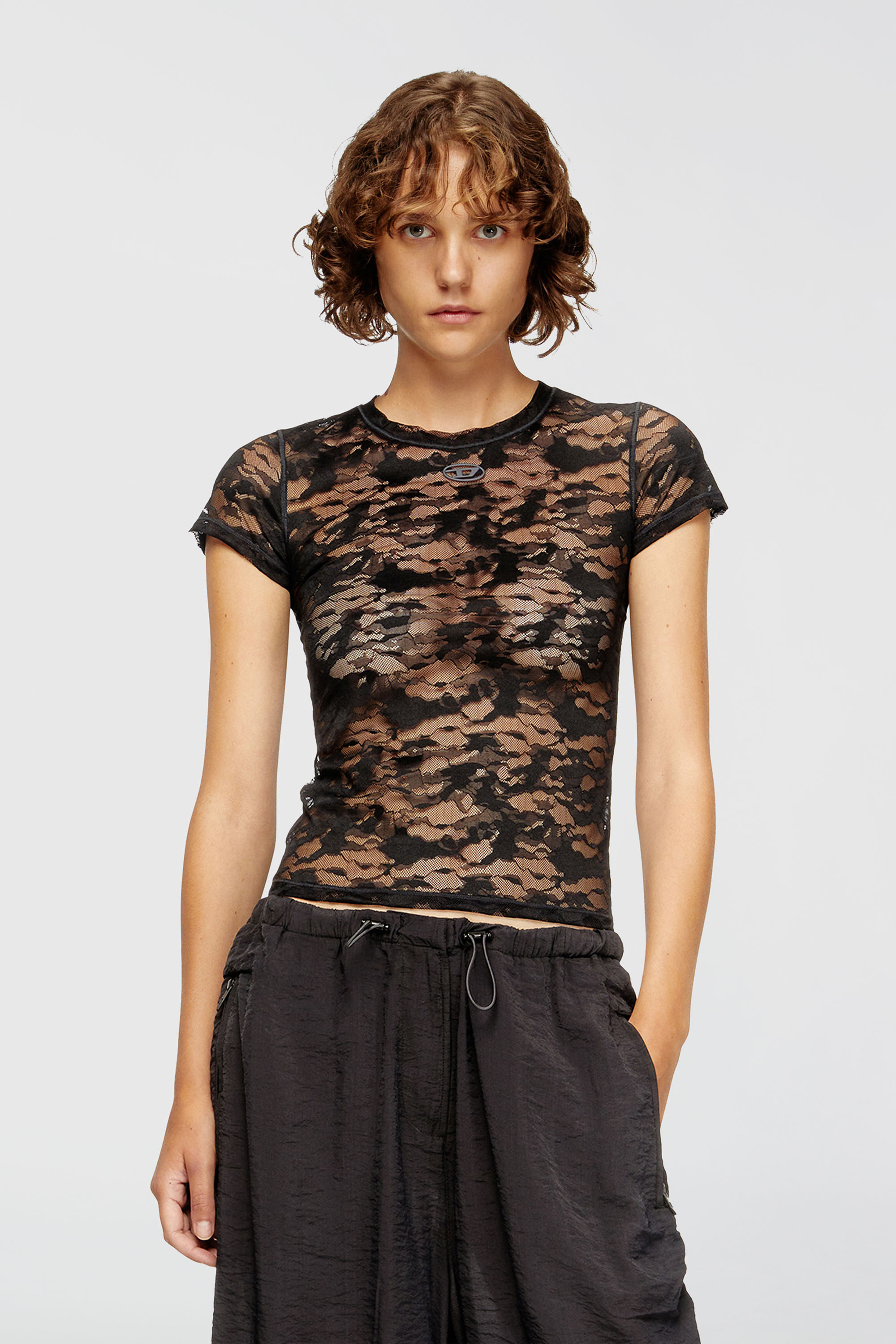 Diesel - KASIA-UTLT, Woman's Camo lace T-shirt in Black - 2
