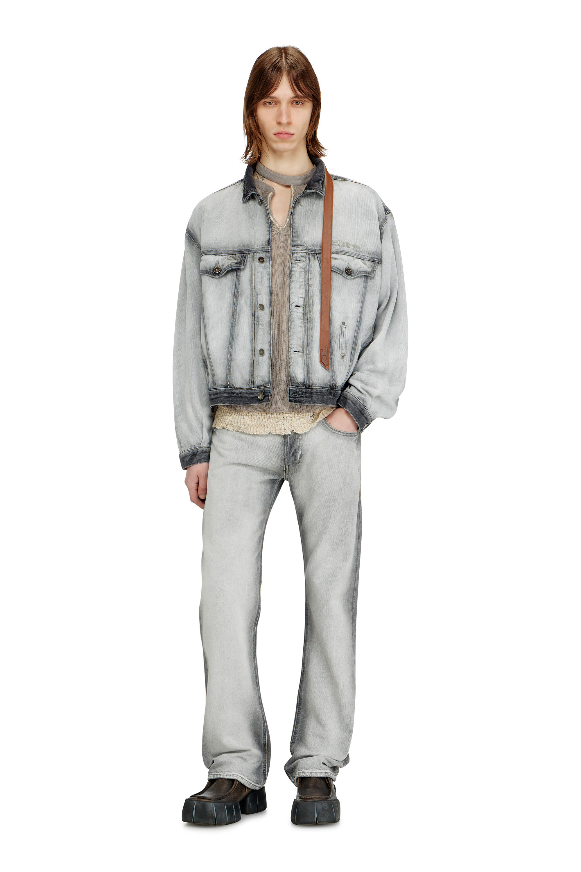 Diesel - D-DENVER-FSI, Unisex's Trucker jacket in soft skeleton denim in Light Grey - 3