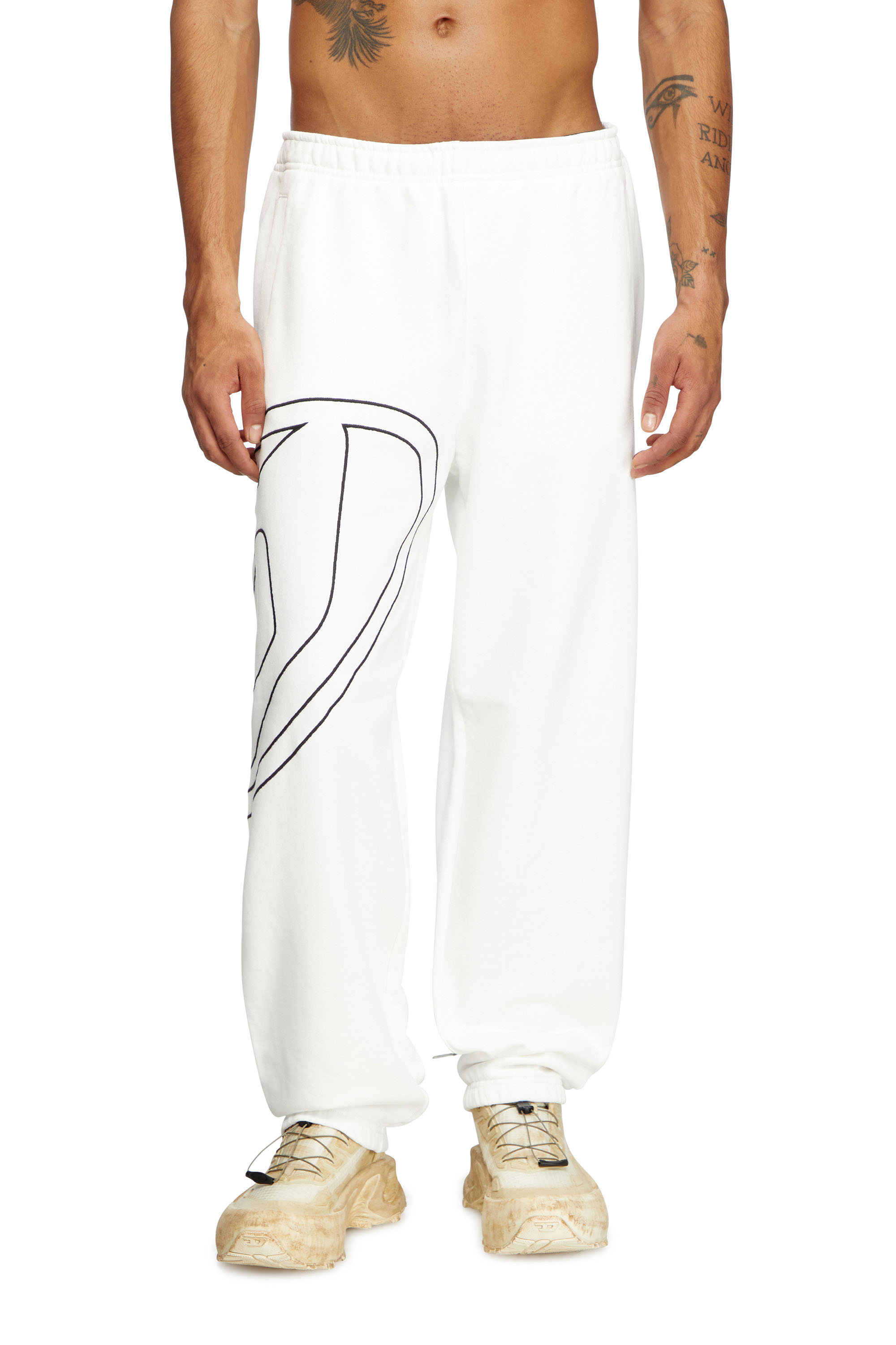 Diesel - P-MARKY-MEGOVAL-D, Man's Track pants with mega oval D in White - 1