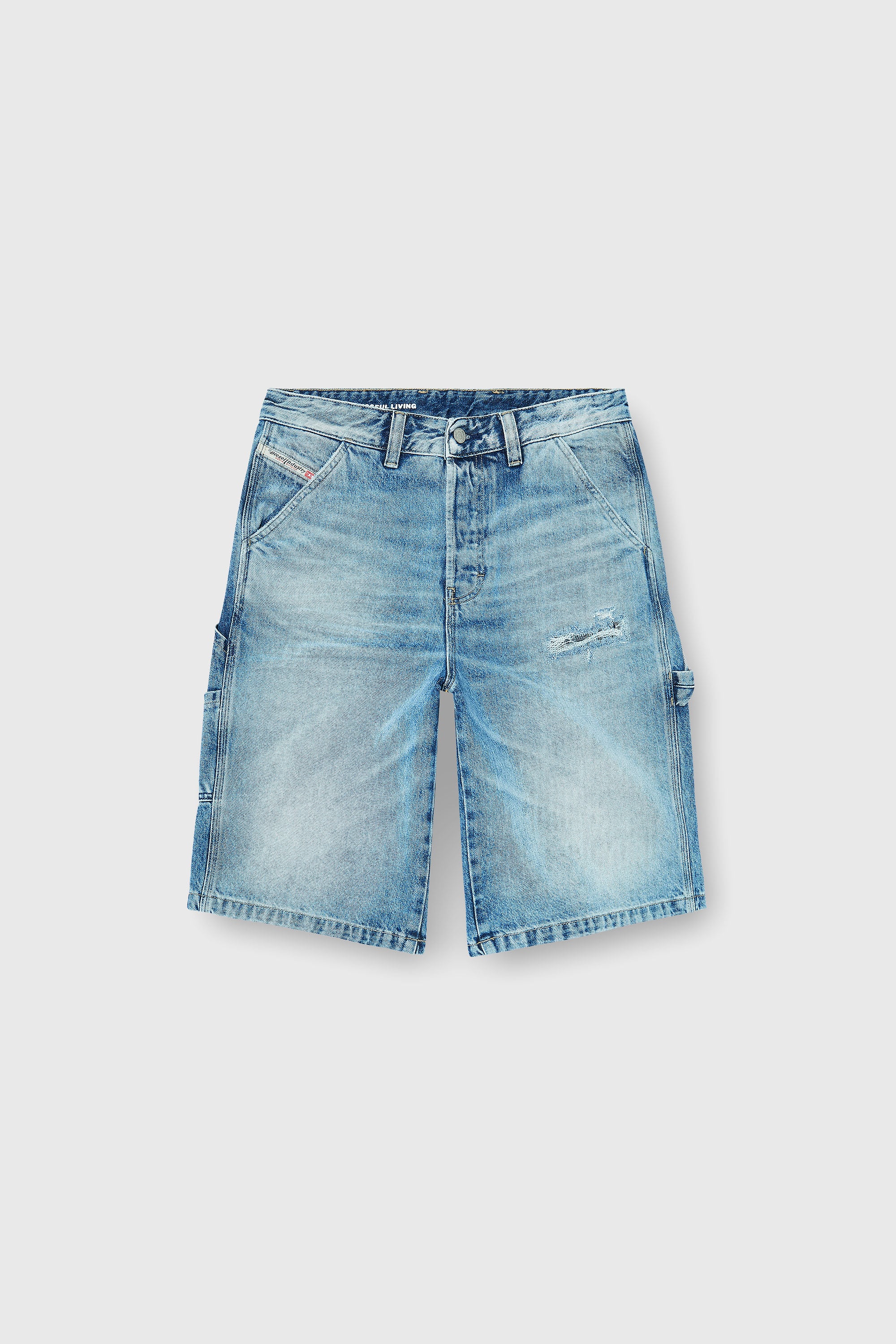 Diesel - D-LIVERY-W-SHORT, Man's Relaxed shorts in fluid denim with abrasions in Light Blue - 2