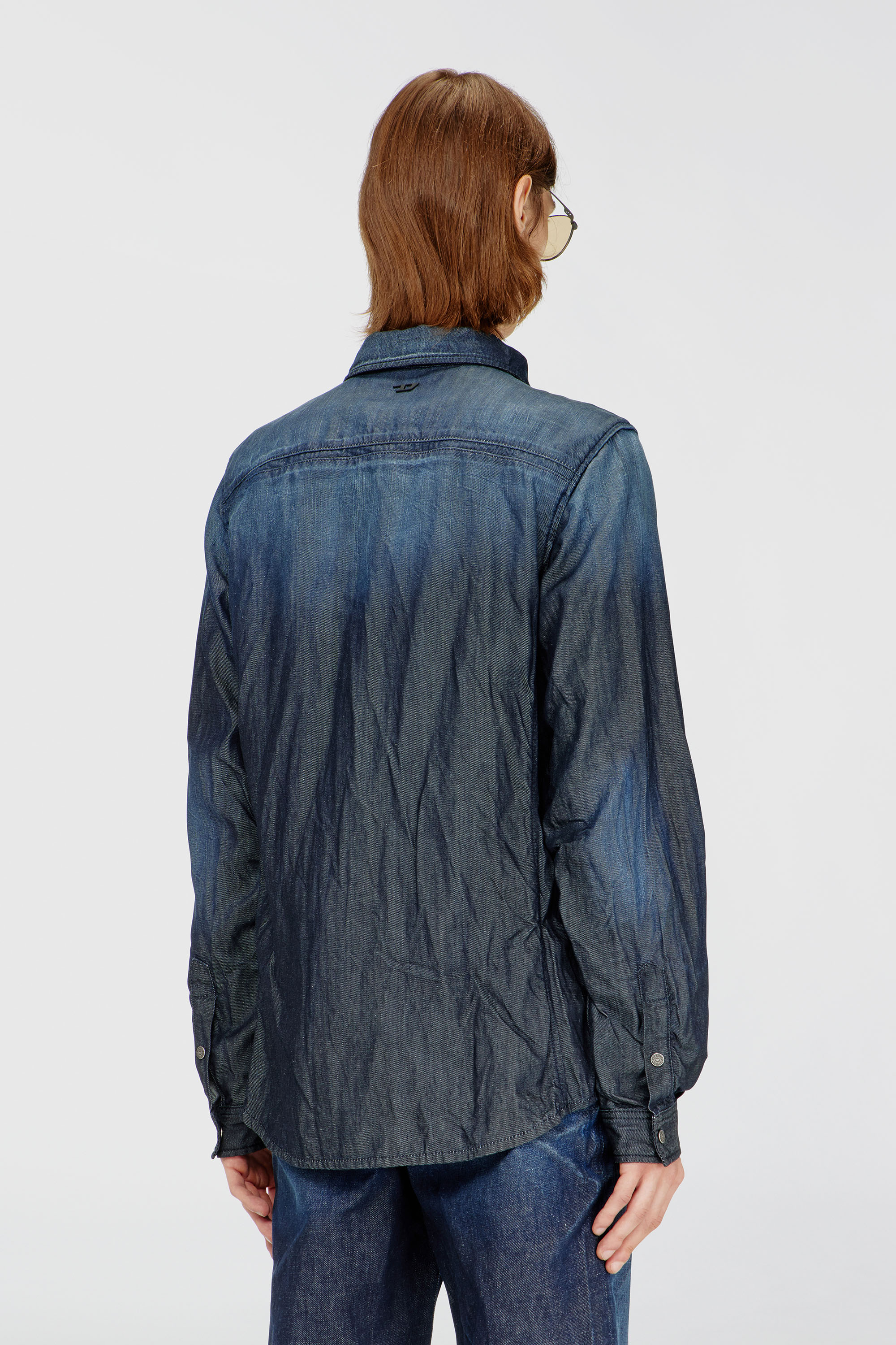 Diesel - D-SYNAR-FSJ1, Man's Shirt in creased denim in Dark Blue - 4
