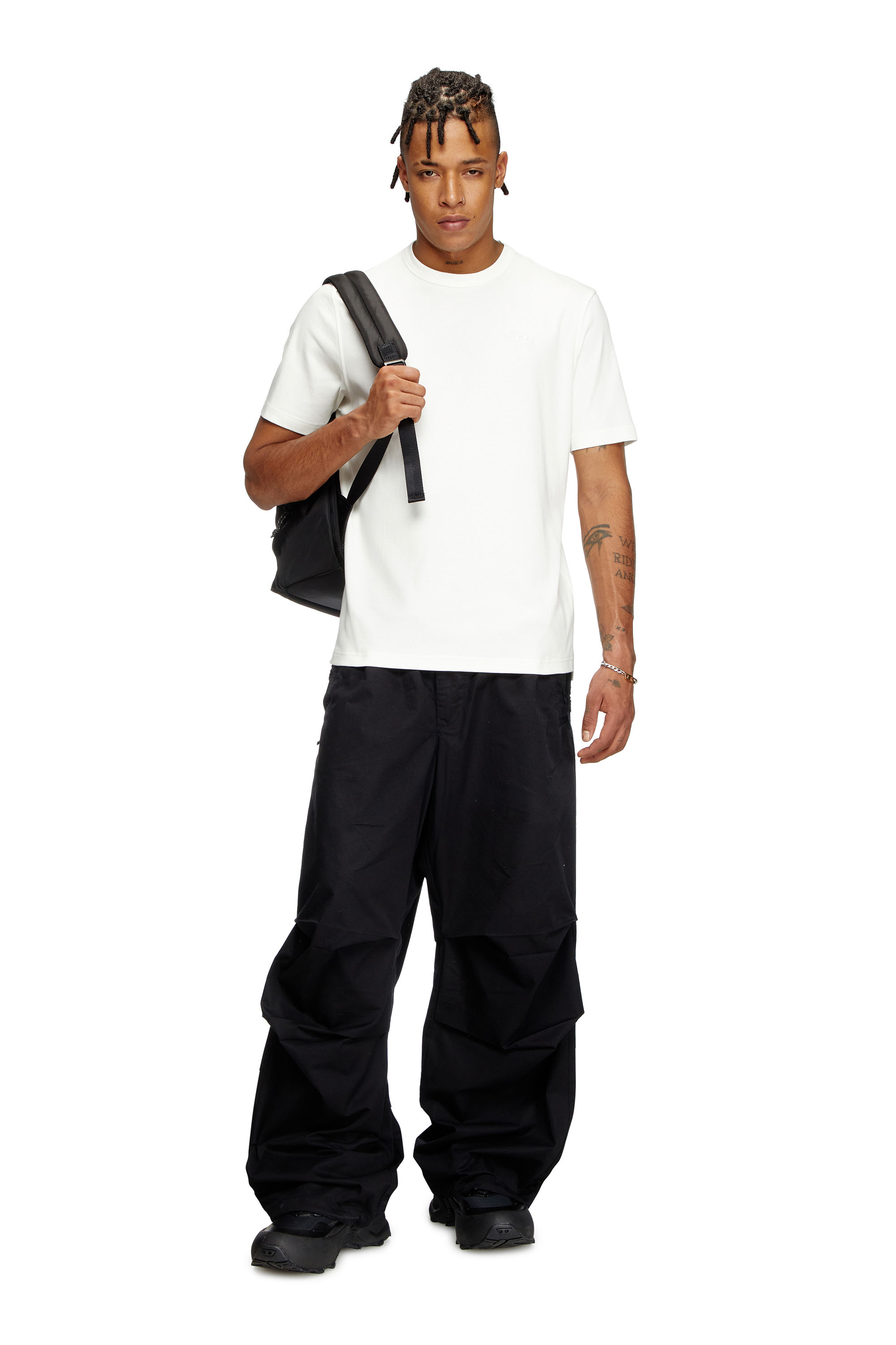 Diesel - T-ADJUST-SLITS-R17, Man's T-shirt with tonal logo embroidery in White - 1