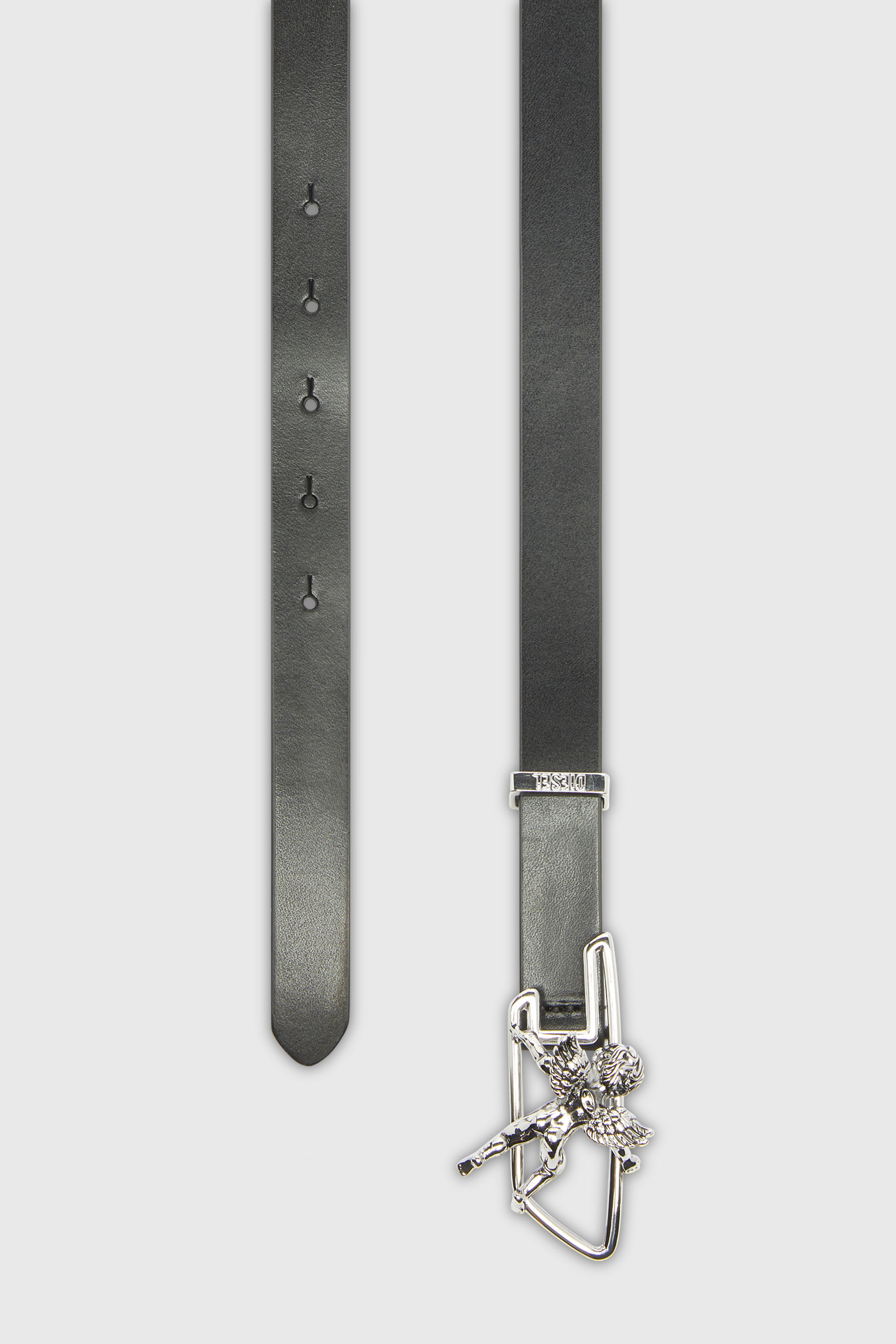 Diesel - B-D LINE W ANGEL 20, Woman's 2cm leather belt with cherub D outline buckle in Black - 2