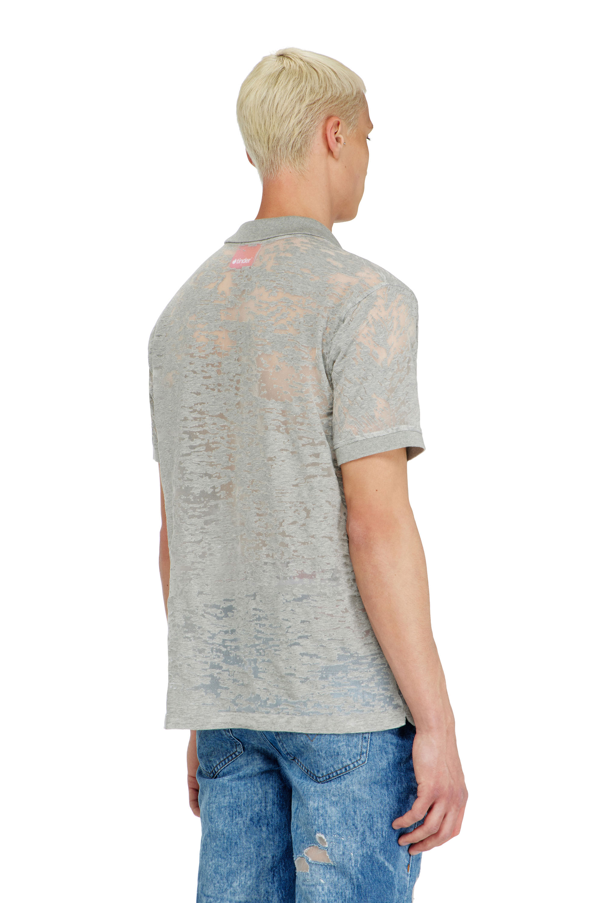 Diesel - PR-T-REJUST, Man's Polo shirt in all-over devor&eacute; jersey in Light Grey - 4