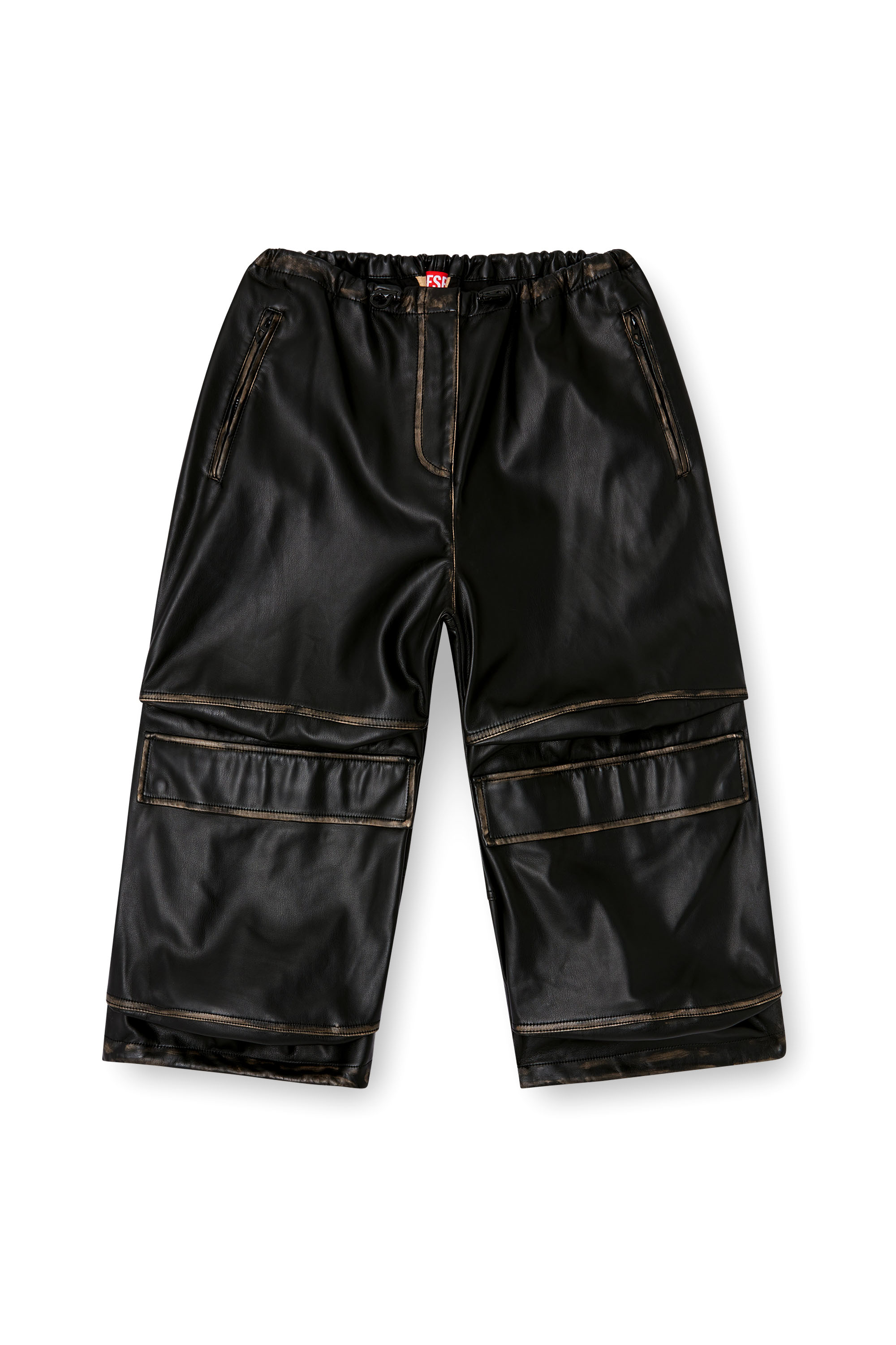 Diesel - P-DAYETZ-SHORT-FEM, Woman's Pleather cargo Bermuda pants in Black - 2