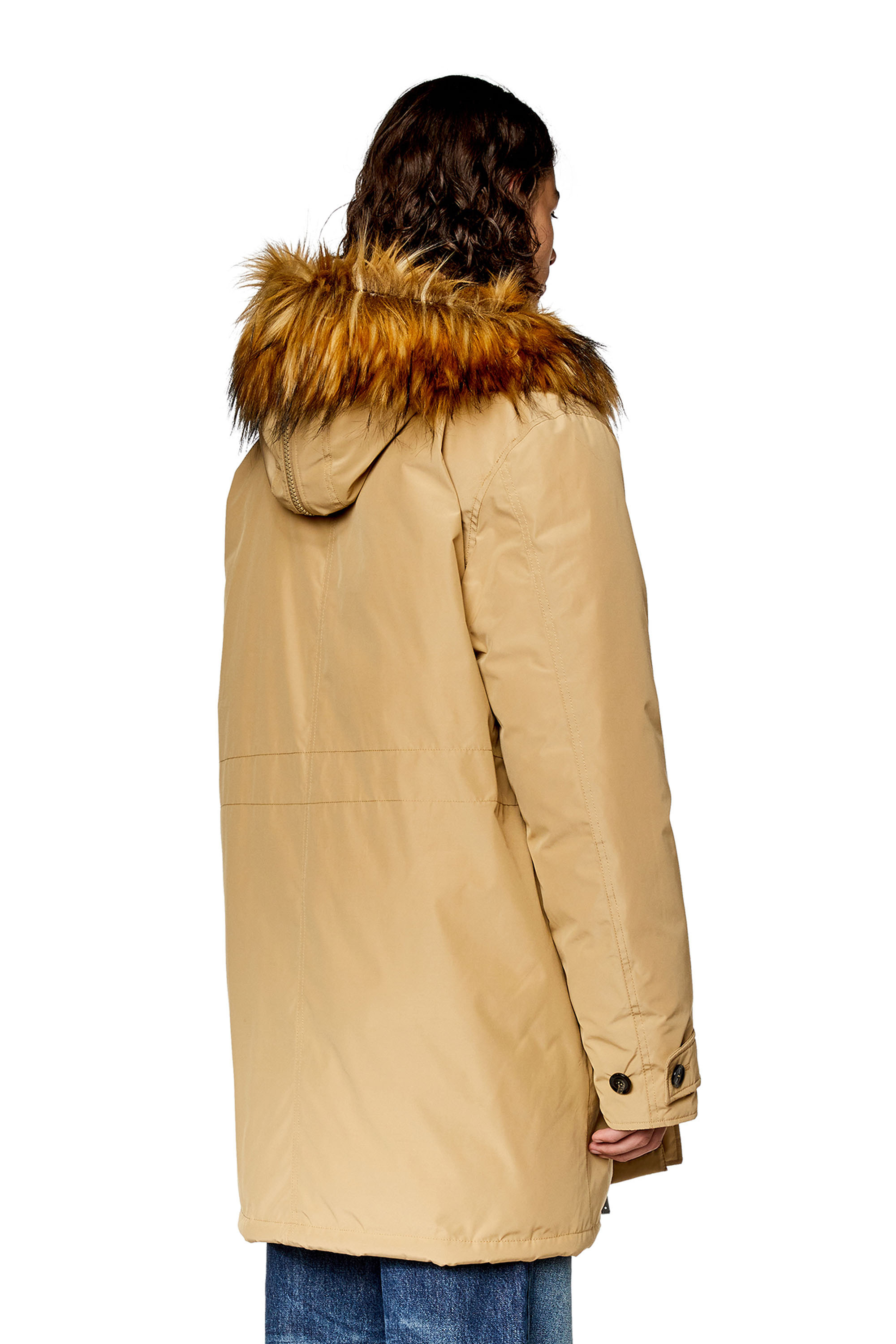 Diesel - W-JORGY, Man's Padded parka with fluffy trim at hood in Light Brown - 4