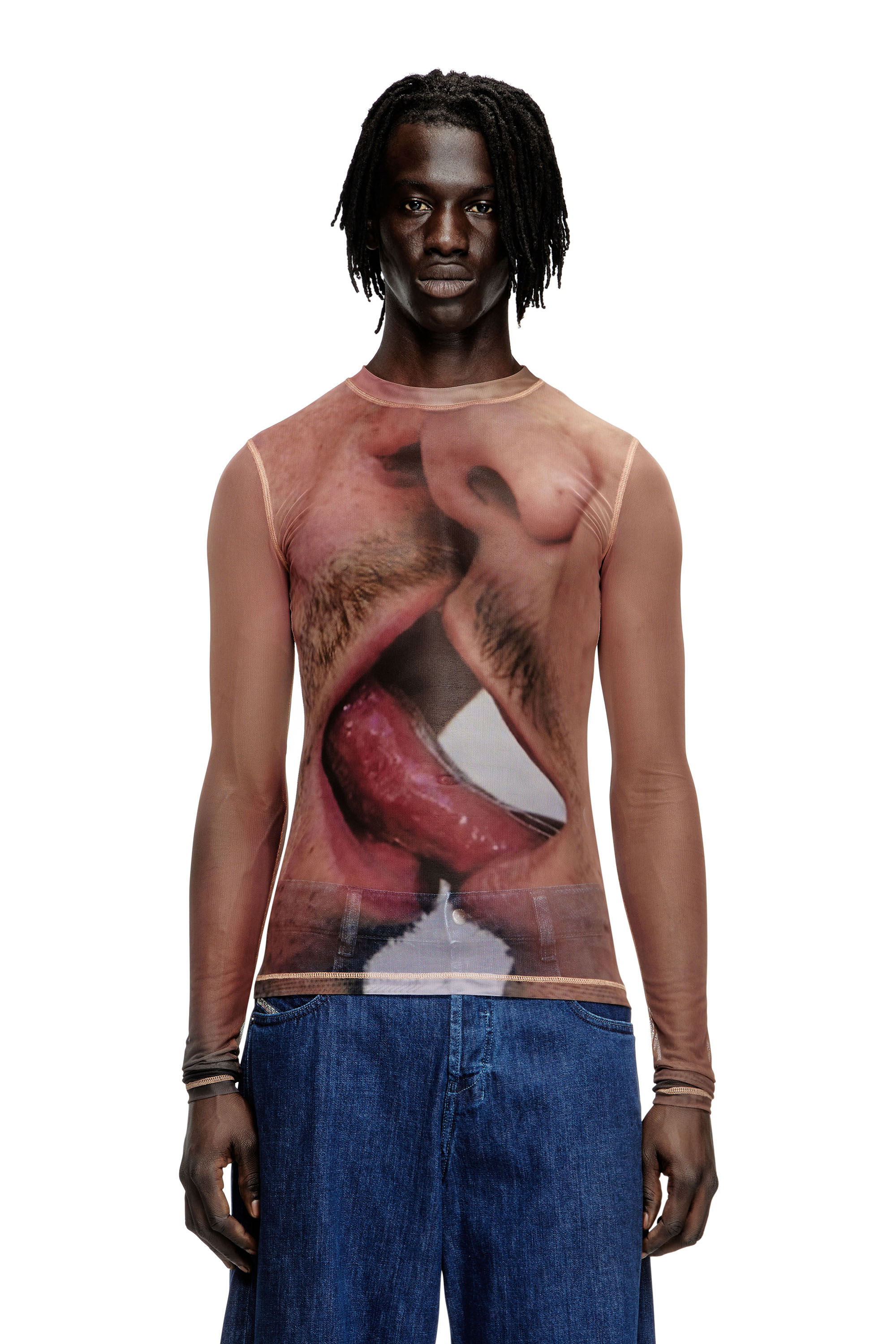 Diesel - PR-T-SIELAR-TOM25-1, Unisex's Long-sleeve top in printed technical mesh in Pink - 1
