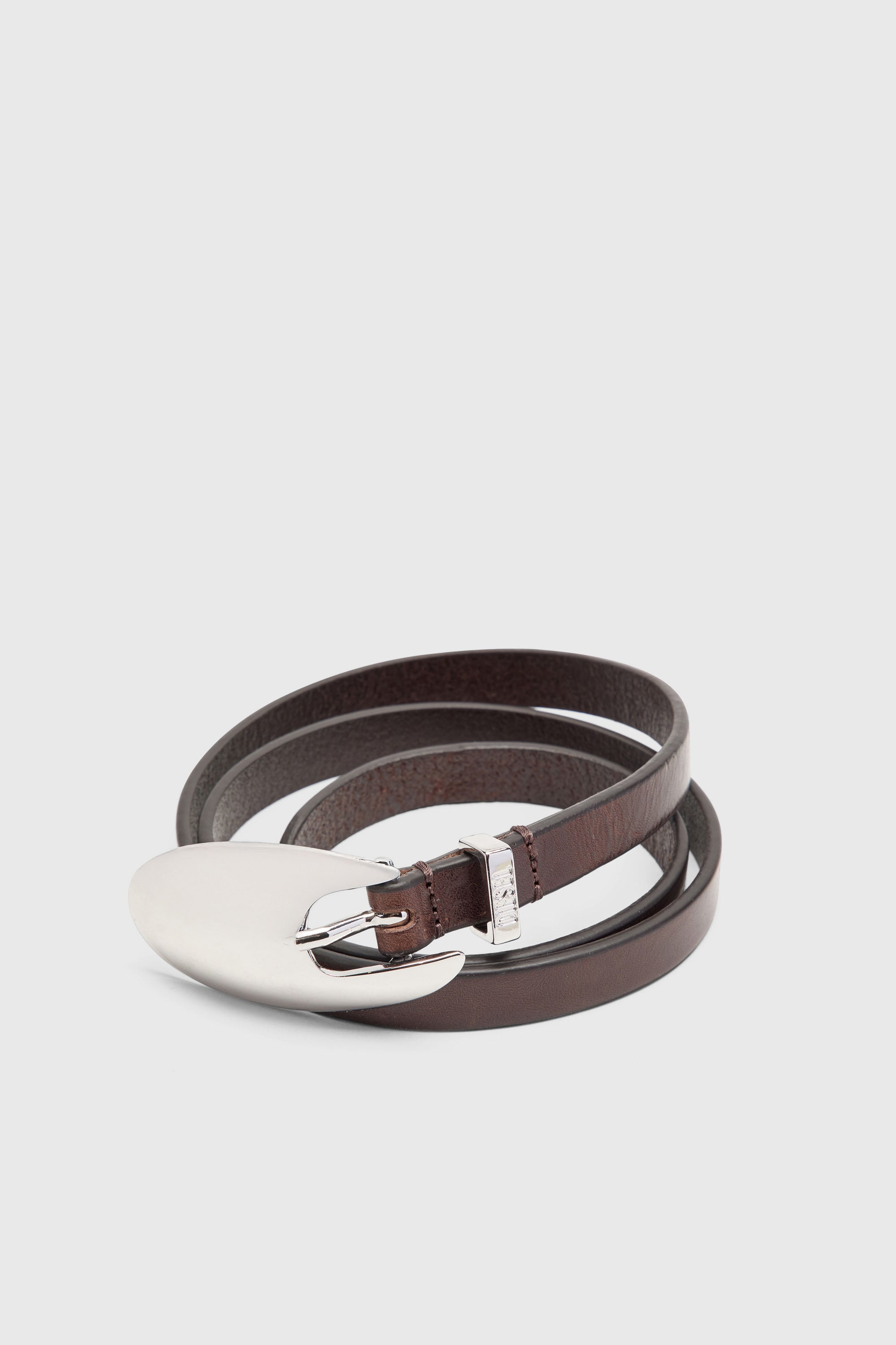 Diesel - B-ROP 15, Woman's 1.5cm slim leather belt with sculptural buckle in Brown - 2