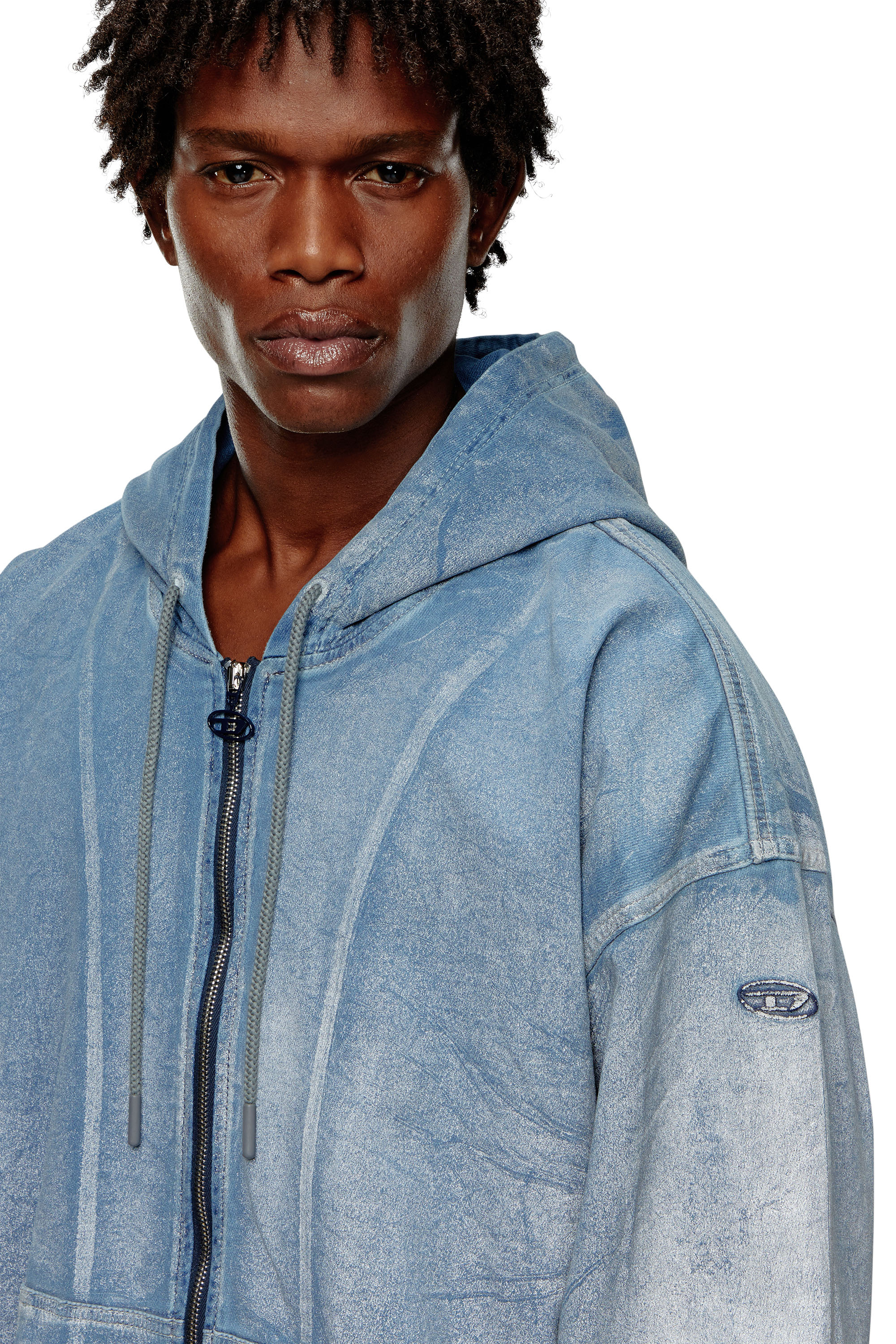 Diesel - D-GIR-S TRACK, Man Zip-up hoodie in printed Track Denim in Blue - Image 5