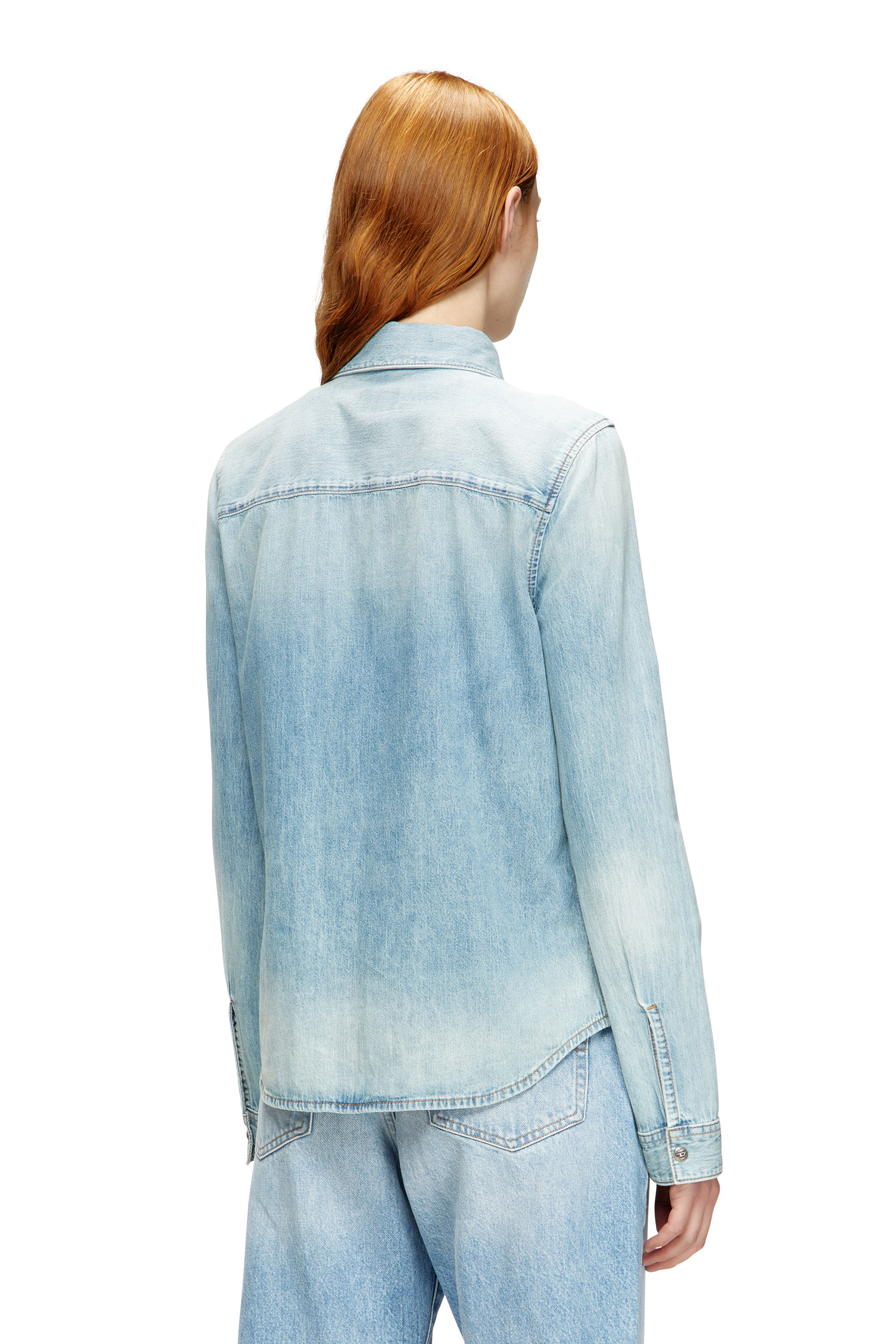 Diesel - DE-EAZY, Woman's Denim shirt with embroidered logo in Light Blue - 4