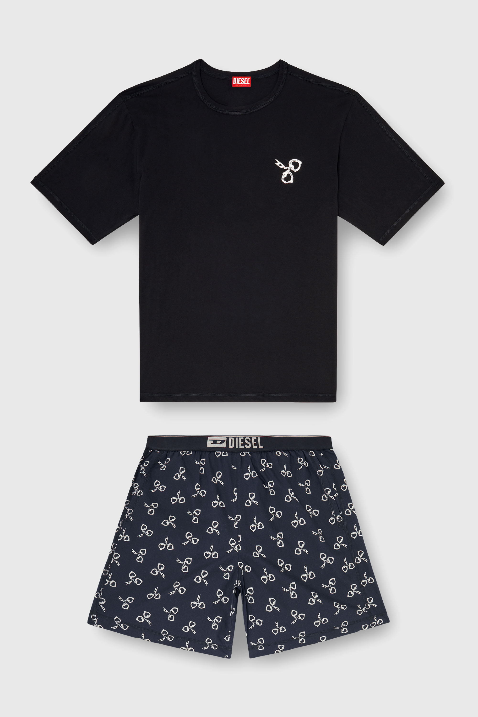 Diesel - KIT-JAMES-D-BOX, Man's Cotton pyjama set with handcuff print in Black/White - 2